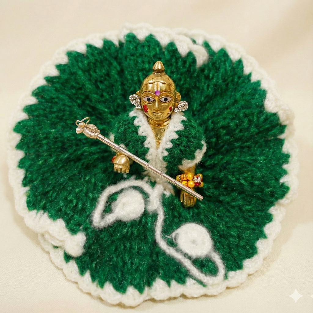 Woollen Dress for Thakur Ji(Green-white)