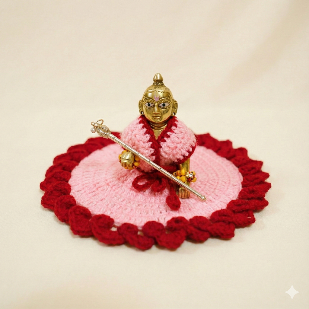 Woollen Dress for Thakur Ji(Red-Pink)