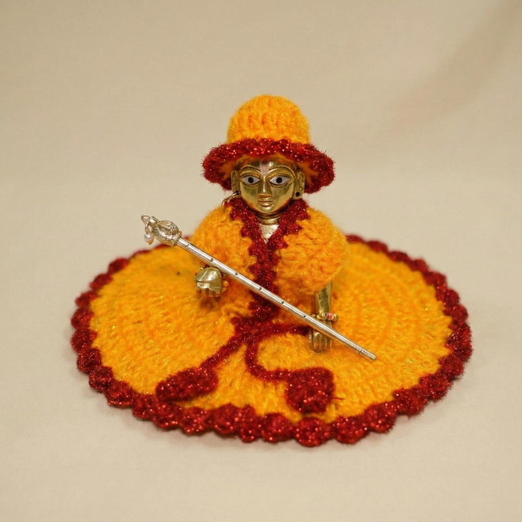 Woollen Dress for Thakur Ji Size 0-2(Mustard-Red)