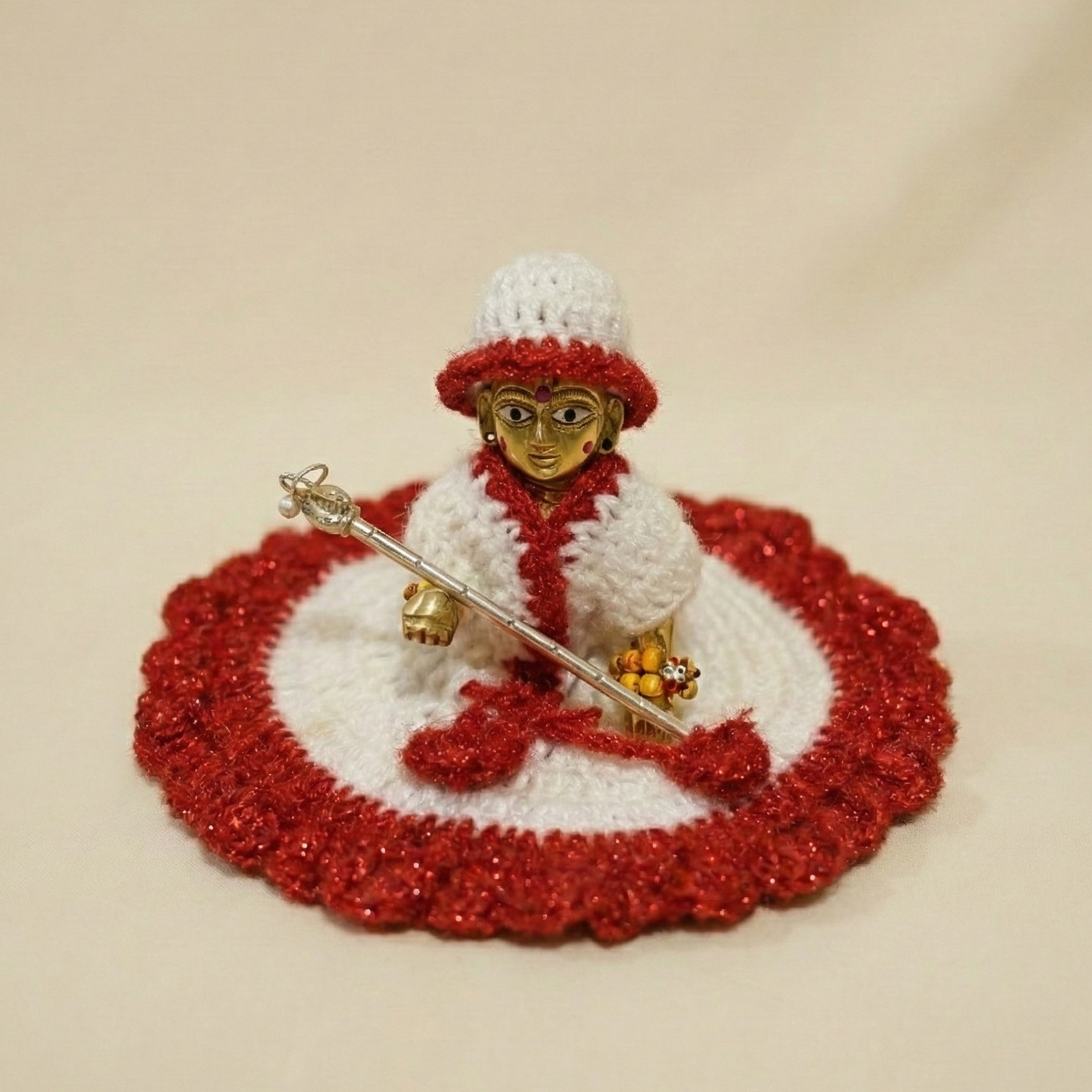 Woollen Dress for Thakur Ji Size 0-2(Red-White)