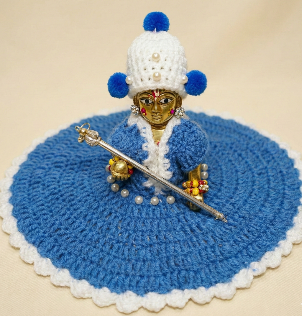 Woollen Dress for Thakur Ji Size 3-4(skyblue-white)