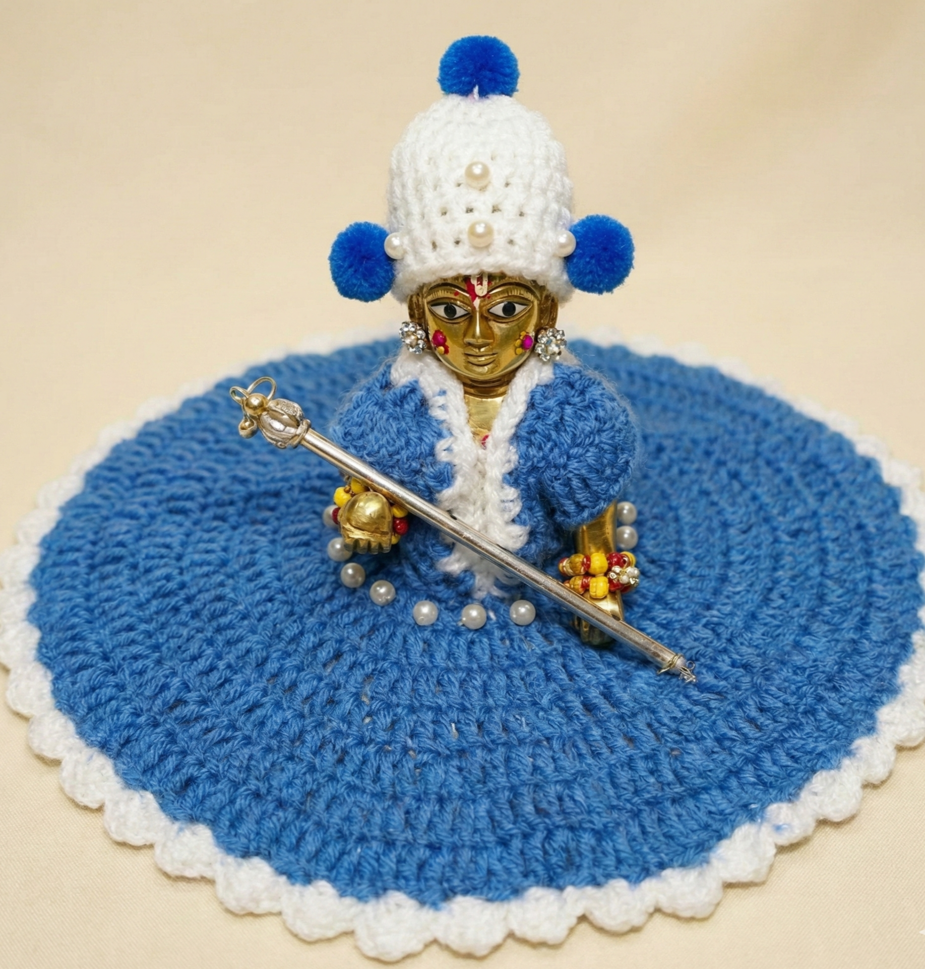 Woollen Dress for Thakur Ji Size 3-4(skyblue-white)