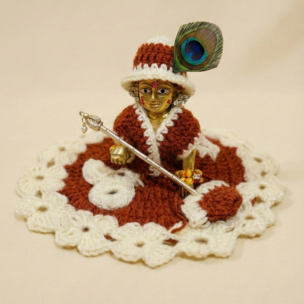 Woollen Dress for Thakur Ji(Brown-Cream)